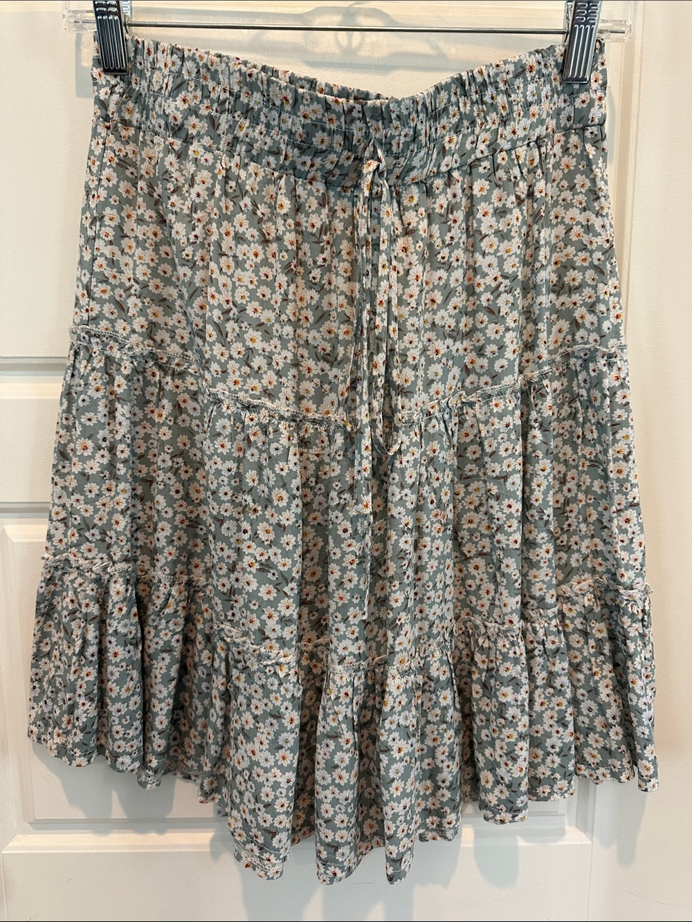 Floral Tiered Skater Skirt - Sage Green Ditsy Daisy